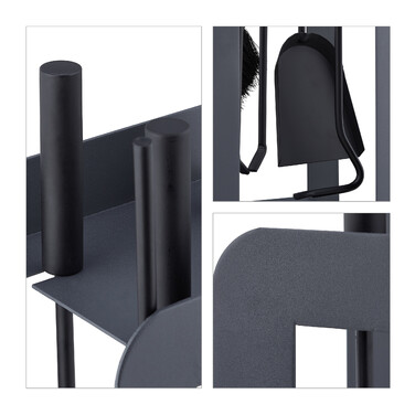Relaxdays 5-teiliges Kaminbesteck in Grau/Schwarz