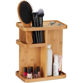 Relaxdays Make Up Organizer Bambus, drehbarer Kosmetik Organizer für Badezimmer & Schminktisch, HBT 31x25,5x18 cm, natur, 18 x 25,5 x 31 cm