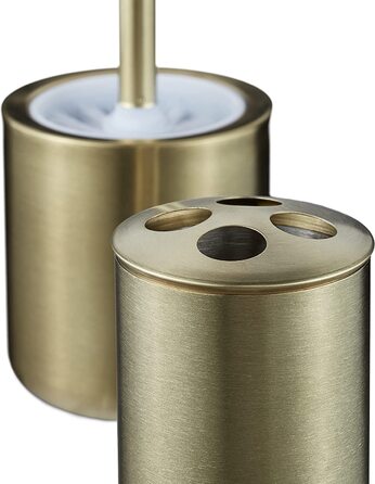 Relaxdays Badezimmer Set, 5-teilig, Badaccessoires Edelstahl gebürstet, komplette Badezimmerausstattung, modern, Gold, 100388