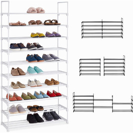 Relaxdays Schuhregal, 10 Ebenen, modular, 175,5x93x30,5cm, Metall, weiß