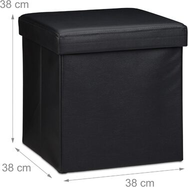 Relaxdays Sitzhocker, Leder, Schwarz, 38x38x38 cm