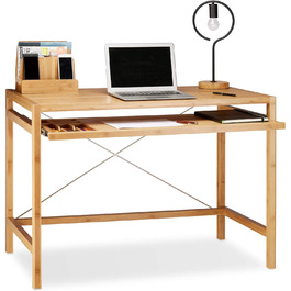 Relaxdays Computertisch Holz, Tastaturauszug, Bürotisch ausziehbar, Schreibtisch massiv, HxBxT: 76,5x106,5x55,5cm, natur Single