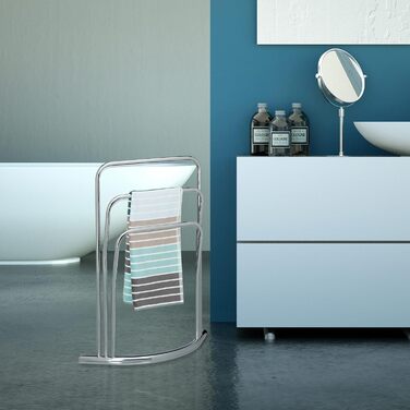 Relaxdays Handtuchständer CURVY, 3 Stangen, 85x66x20 cm, freistehend, Metall, Edelstahl-Optik, silber