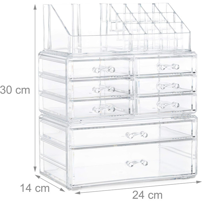 Relaxdays 1 x Make Up Organizer mit Schubladen, stapelbarer Schmuckkasten für Make Up, Acryl Schminkaufbewahrung, transparent 1 Transparent 1 Stück