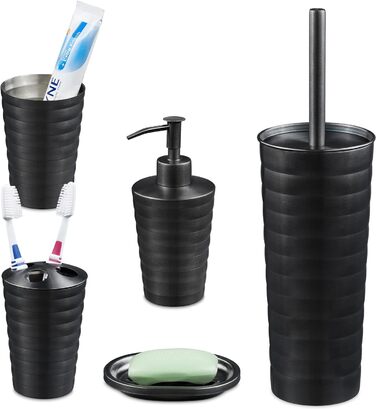 Relaxdays Badset, Edelstahl, modern, 5-tlg., Anthrazit