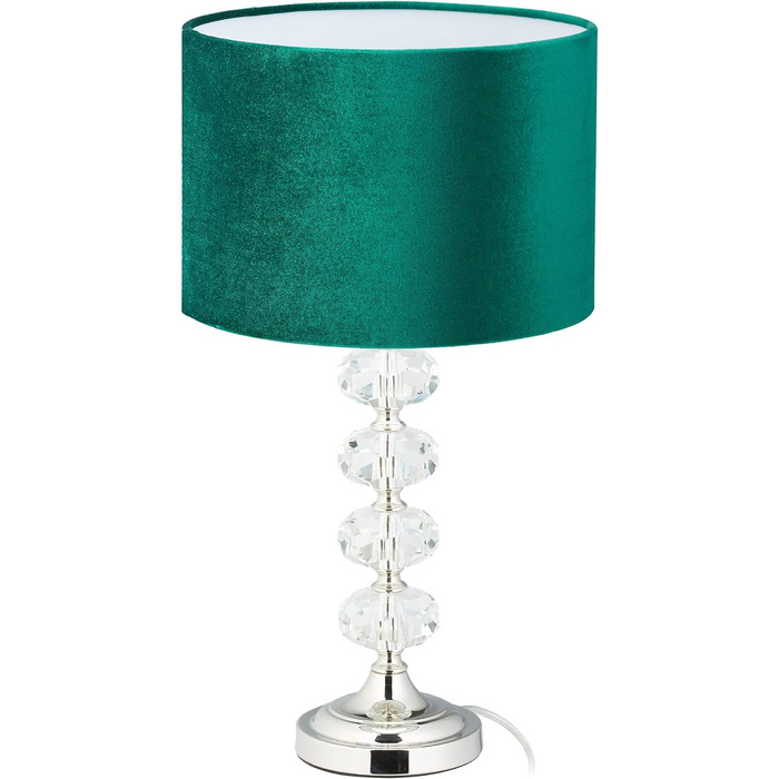 Relaxdays Tischlampe, Samt und Kristall, HxD: 47 x 26 cm, E14-Fassung, Nachttischlampe, indirekte Beleuchtung, grün