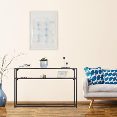 Relaxdays Konsolentisch, Glasplatte, Metallgestell, Ablage, 4 Beine, 70,5x110x30 cm, schwarz