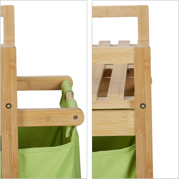 Relaxdays Bambus Wäschekorb, 2 Fächer, ausziehbar, 60L, Natur