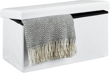 Relaxdays Faltbare Sitzbank XL mit Stauraum, Sitzcube & Fußablage, 38x76x38 cm, weiß