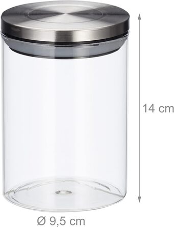 Relaxdays Vorratsglas 3er Set, 600ml, luftdicht, Edelstahl Deckel, für Müsli, Reis & Tee, 14x9.5x9.5 cm