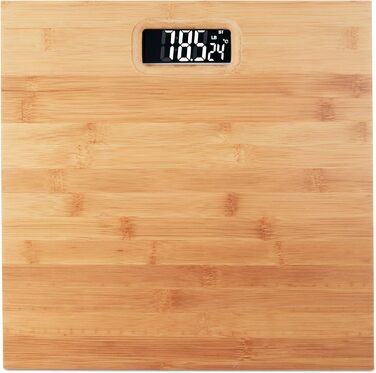 Relaxdays, Natur Personenwaage digital, Traglast 180 kg, Bambus, batteriebetrieben, Digitalwaage, HxBxT: 3 x 30 x 30 cm