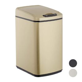 Relaxdays Sensor Mülleimer 12l, eckiger Abfalleimer mit Deckel & Inneneimer, Küche & Bad, Automatik Mülleimer, (Gold)
