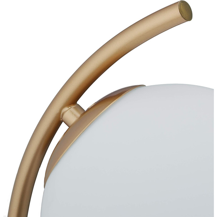 Relaxdays Tischlampe Kugel, geschwungen, Metall & Glas, E27, Lampe Schlafzimmer, Wohnzimmer, Nachttischlampe, gold/weiß, 10034190, 40 x 15 x 22.5 cm