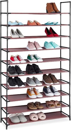 Relaxdays XXL Schuhregal Stecksystem, 10 Ebenen, für 50 Paar Schuhe, Stoff Schuhständer HBT 176,5x99x29,5 cm, (Bordeaux)