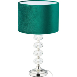 Relaxdays Tischlampe, Samt und Kristall, HxD: 47 x 26 cm, E14-Fassung, Nachttischlampe, indirekte Beleuchtung, grün