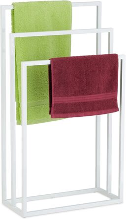 Relaxdays Handtuchständer, 3 Stangen, Stahl, 82,5x46x21 cm, freistehend, weiß