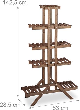 Relaxdays Blumentreppe 5 Ebenen, Holz, Innen, Mehrstöckig, 142,5x83x28,5 cm, Dunkelbraun