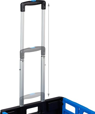 Relaxdays Einkaufstrolley klappbar, bis 35 kg, 50 l Kiste, mit Teleskopgriff, 2 Rollen, Transport Trolley, blau/schwarz