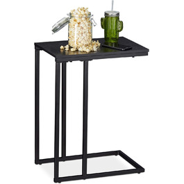 Relaxdays Beistelltisch, eckiger Seitentisch in C-Form, für Couch & Bett, Metall & Holz, HBT: 59,5 x 30 x 45 cm, schwarz