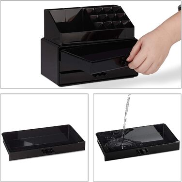 Relaxdays Make Up Organizer klein, 2-teilige Schminkaufbewahrung mit Schubladen, stapelbares Kosmetikregal,  1 Stück (Schwarz)