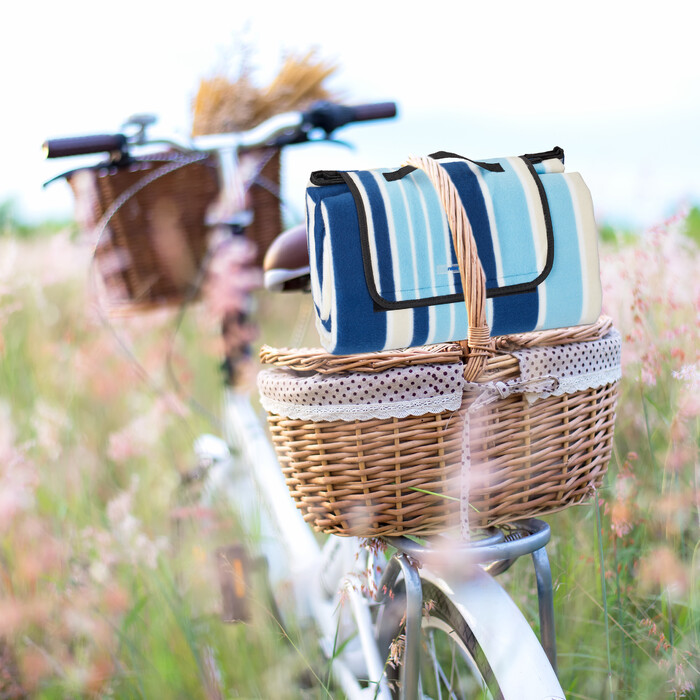 Relaxdays Picknickdecke blau-weiße Streifen