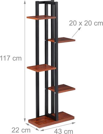 Relaxdays Pflanzenregal, Blumentreppe mit 5 Ablagen, 117x43x22 cm, Stahl/MDF, Dunkelbraun