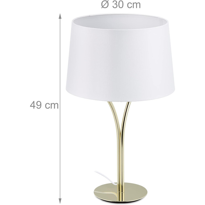 Relaxdays Tischlampe Vintage, mit Stoffschirm & Metallfuß, HxD: 49x30 cm, Nachttischlampe, E27, Schlafzimmer, weiß/gold