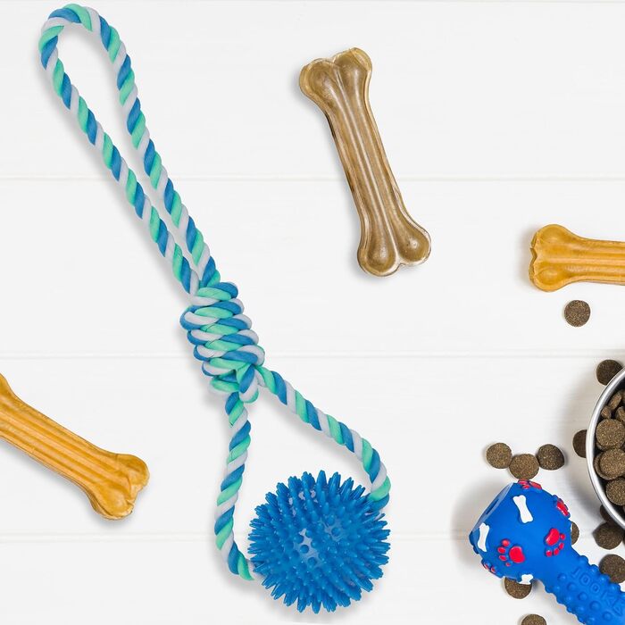 Relaxdays Hundespielzeug Ball, 3er Set, Ø 8,5 cm, Zahnpflege, blau (max. 50 Zeichen)