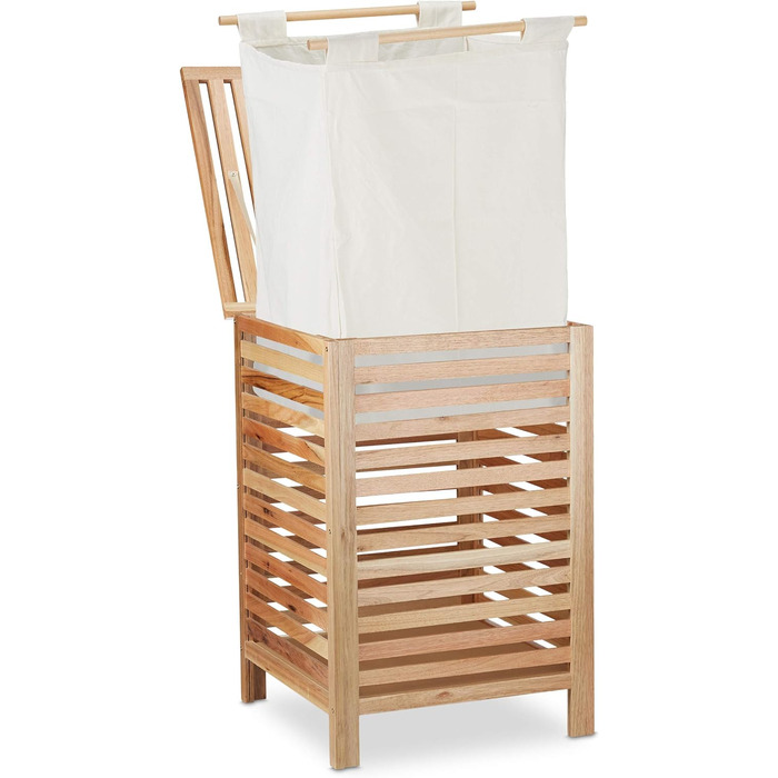 Relaxdays Wäschetruhe Walnuss, eckiger Wäschesammler mit Deckel, 52 l, entnehmbarer Wäschesack, 65,5 x 45 x 45 cm, Natur, 1 Stück