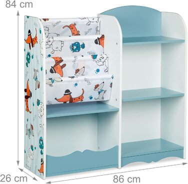 Relaxdays Kinderregal, 7 Fächer für Bücher & Spielzeug, Hundemotiv, HxBxT: 84 x 86 x 26 cm, Kinderzimmerregal, bunt