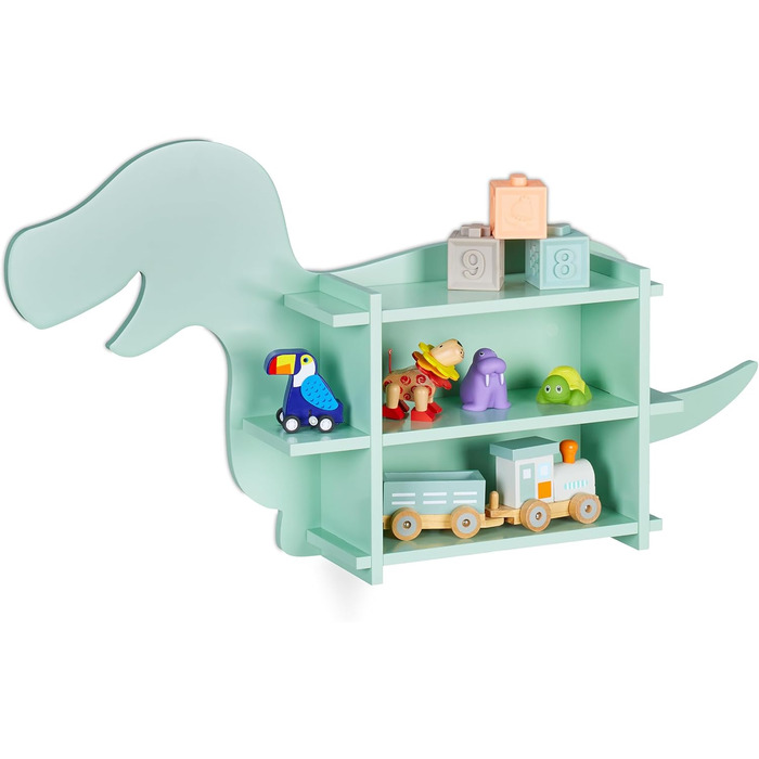Relaxdays Kinderregal Dino, 2 Fächer, Bücherregal, HBT: 43,5x84x13,5 cm, türkis, Faserplatte