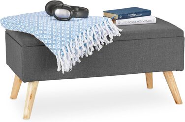 Relaxdays Sitzbank mit Stauraum, gepolstert, Holzbeine, Stoffbezug, 39,5x79,5x39,5 cm, Polyester, Grau