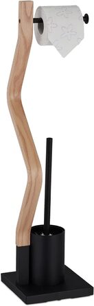 Relaxdays WC Garnitur, stehender Toilettenpapierhalter, Toilettenbürste mit Bürstenhalter, 75x18,5x18,5cm, schwarz/Natur