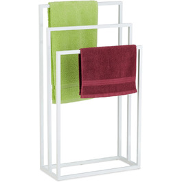 Relaxdays Handtuchständer, 3 Stangen, Stahl, 82,5x46x21 cm, freistehend, weiß