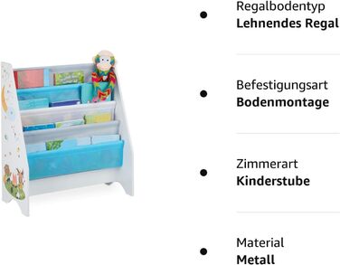 Relaxdays Kinder Bücherregal, 4 Hängefacher, Lagerfeuer Kindermotiv, Bücheraufbewahrung, HBT: 71x62x29 cm, mehrfarbig
