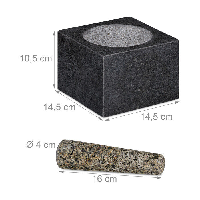 Relaxdays Eckiger Mörser mit Stößel aus Granit