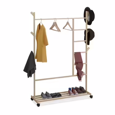 Relaxdays Kleiderständer Bambus rollbar