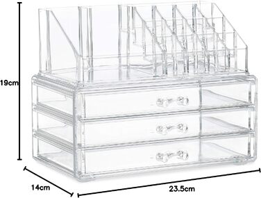 Relaxdays Make Up Organizer klein, 2-teilige Schminkaufbewahrung mit Schubladen, stapelbares Kosmetikregal,  1 Stück (Transparent)