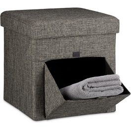 Relaxdays Faltbarer Sitzhocker, Leinen, Aufbewahrungsbox, 38x38x38 cm, Braun