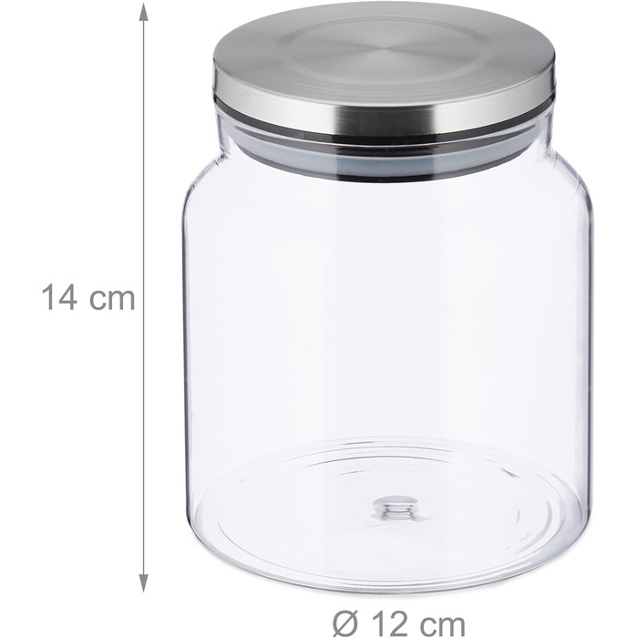 Relaxdays Vorratsgläser, 3er Set, 1100 ml, luftdicht, transparent/silber