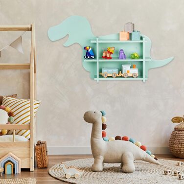 Relaxdays Kinderregal Dino, 2 Fächer, Bücherregal, HBT: 43,5x84x13,5 cm, türkis, Faserplatte