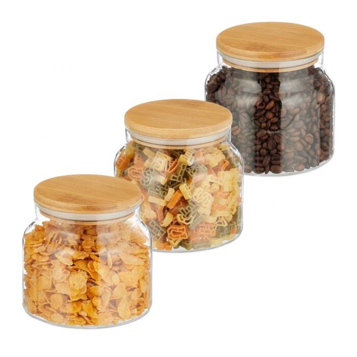 Relaxdays 3er Set Vorratsgläser mit Deckel 800 ml