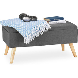 Relaxdays Sitzbank mit Stauraum, gepolstert, Holzbeine, Stoffbezug, 39,5x79,5x39,5 cm, Polyester, Grau