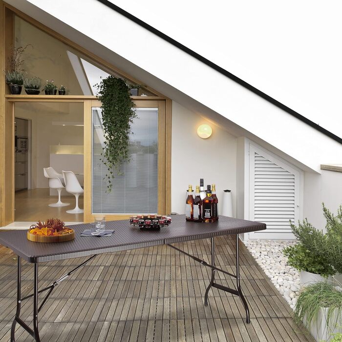 Relaxdays Gartentisch klappbar BASTIAN, groß, Tragegriff, stabiler Campingtisch, H x B x T: 72 x 178 x 74 cm, (Braun)