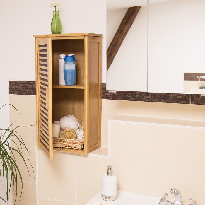Relaxdays Badezimmer Hängeschrank Bambus 2 Ablagen