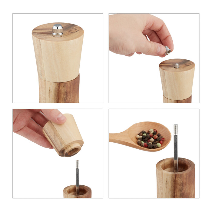 Relaxdays Salz und Pfeffermühle Set Akazienholz