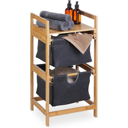Relaxdays Wäschekorb Regal, Bambus, ausziehbar, 73x36,5x33 cm, 2 Fächer & 1 Ablage, Natur/grau