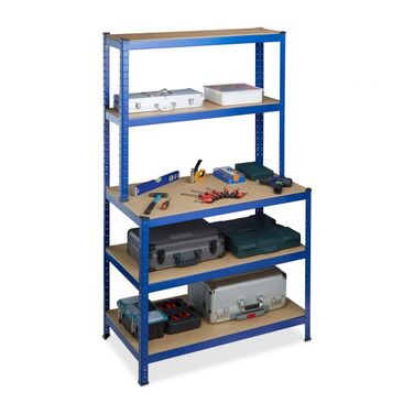 Relaxdays Schwerlastregal mit Werkbank blau