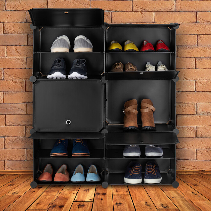 Relaxdays Schwarzer Schuhschrank mit 12 Fächern