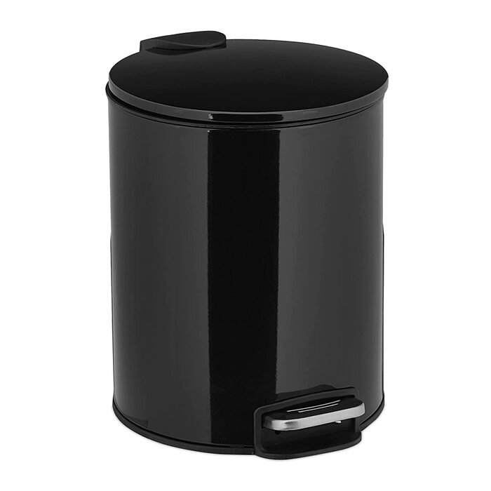 Relaxdays Kosmetikeimer, 5 Liter, Absenkautomatik, entnehmbarer Inneneimer, Bad Mülleimer, Metall, Treteimer rund, (Schwarz)